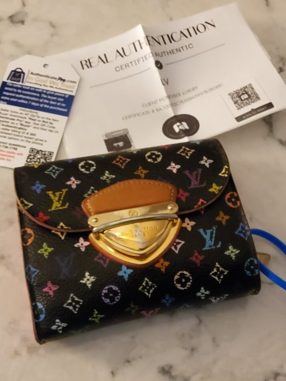 Authenticated Louis Vuitton Murakami Multicolore Joy Koala Tri-Fold Wallet